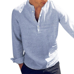Helisopus New Fashion Spring Summer Casual Men's Shirt Cotton Long Sleeve Striped Slim Fit Stand Collar Shirts S-5XL - Premium MEN T-SHIRT from eprolo - Just $26.04! Shop now at Handbags Specialist Headquarter