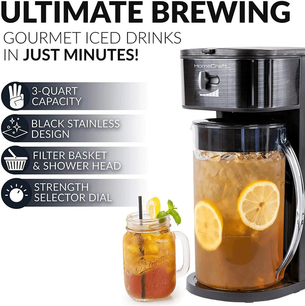 Homecraft HCIT3BS 3-Quart Black Stainless Steel Café' Iced Tea and Iced Coffee Brewing System, 12 Cups, Strength Selector & Infuser Chamber, Perfect for Lattes, Lemonade, Flavored Water, Large Pitcher - Premium  from Homecraft - Just $67.05! Shop now at Handbags Specialist Headquarter