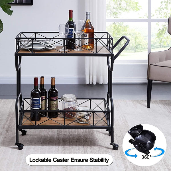 Homissue Kitchen Bar Cart on Wheels, Industrial Style Rolling Serving Bar Cart with Rack, Brown - Premium 16354791 from Amazon US - Just $169.74! Shop now at Handbags Specialist Headquarter