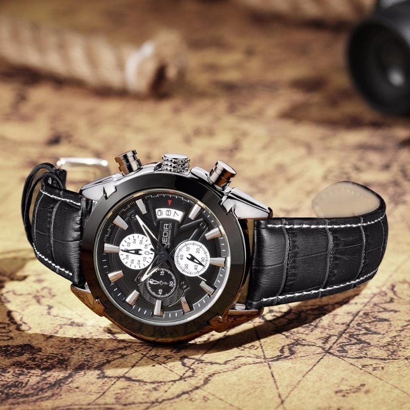 JEDIR Chronograph Military Watches Men Casual Sports Leather Strap Watch - Premium Men watch from eprolo - Just $38.99! Shop now at Handbags Specialist Headquarter