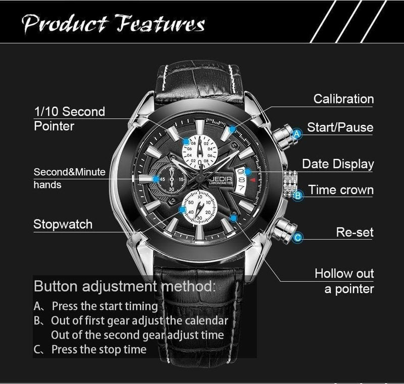 JEDIR Chronograph Military Watches Men Casual Sports Leather Strap Watch - Premium Men watch from eprolo - Just $38.99! Shop now at Handbags Specialist Headquarter