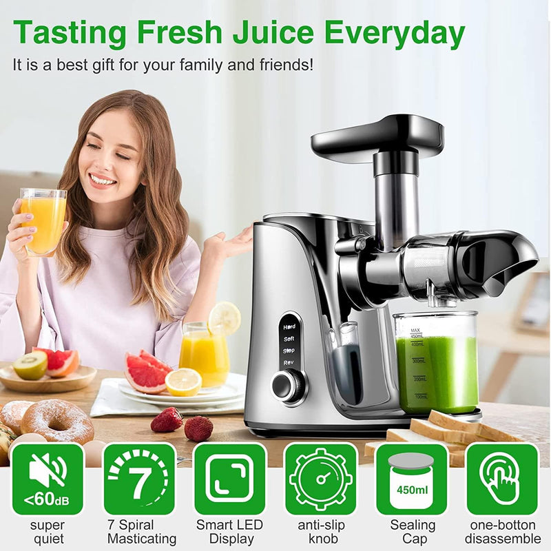 Juicer Machines,AMZCHEF Slow Masticating Juicer Extractor, Cold Press Juicer with Two Speed Modes, 2 Travel bottles(500ML),LED display, Easy to Clean Brush & Quiet Motor for Vegetables&Fruits,Gray - Premium KITCHEN HELPERS from Visit the amzchef Store - Just $161.99! Shop now at Handbags Specialist Headquarter