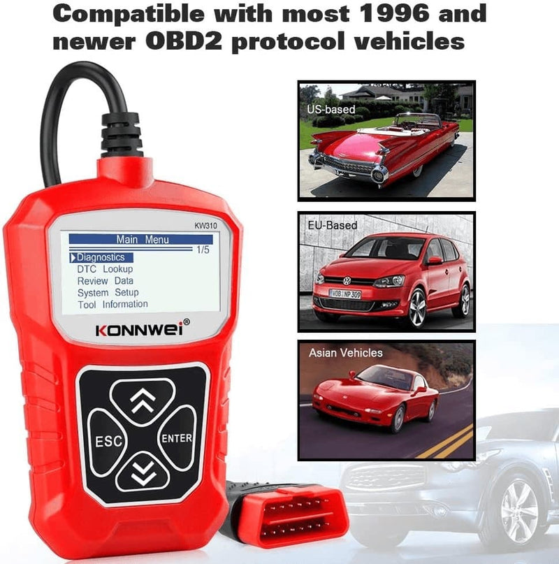 KONNWEI KW310 OBD2 Scanner Car Code Reader Full OBDII Functions 10 Modes Automotive Engine Diagnostic Scan Tool for All 1996 and Newer Cars(Red) - Premium  from KONNWEI - Just $32.55! Shop now at Handbags Specialist Headquarter