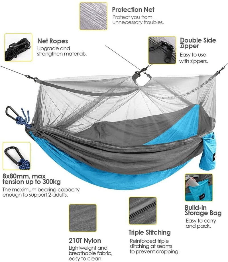 Kootek Camping Hammock with Net Double & Single Portable Hammocks Parachute Lightweight Nylon with Tree Straps for Outdoor Adventures Backpacking Trips - Handbags Specialist Headquarter