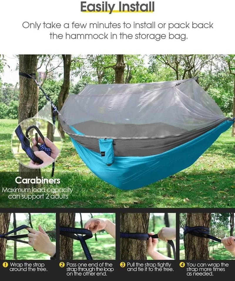 Kootek Camping Hammock with Net Double & Single Portable Hammocks Parachute Lightweight Nylon with Tree Straps for Outdoor Adventures Backpacking Trips - Handbags Specialist Headquarter