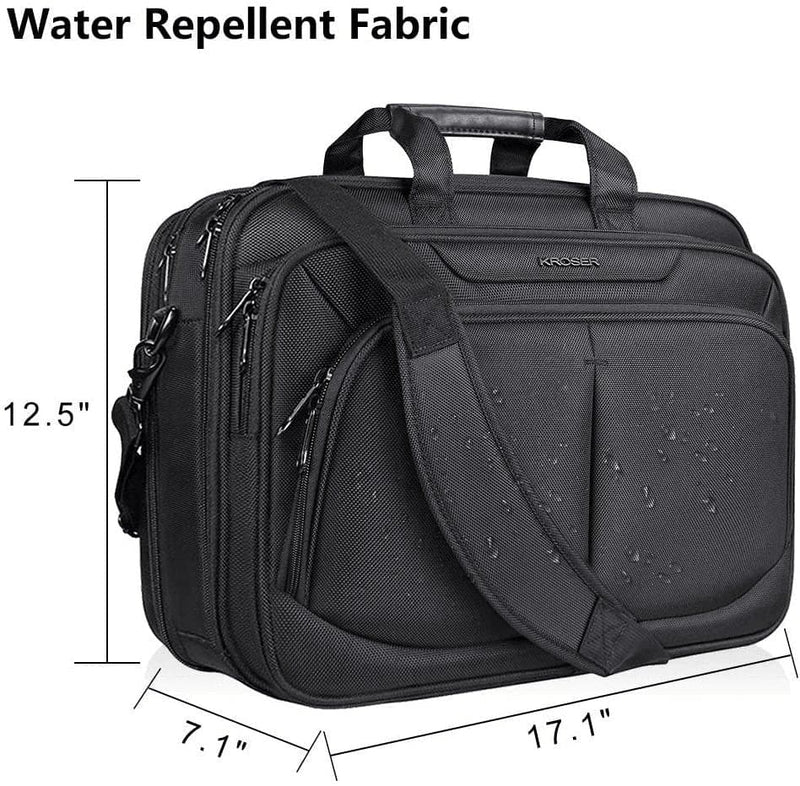 KROSER Laptop Bag for 17" Laptop Briefcase Water-Repellent Expandable Computer Bag Business Messenger Bag Shoulder Bag for School/Travel/Women/Men-Black - Premium  from KROSER - Just $59.34! Shop now at Handbags Specialist Headquarter