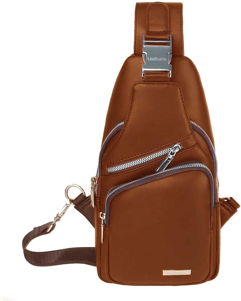 Leathario Leather Sling Bag for Men Chest Crossbody Shoulder Backpack Small Daypack Multipurpose Casual Travel - Premium  from Leathario - Just $40.69! Shop now at Handbags Specialist Headquarter