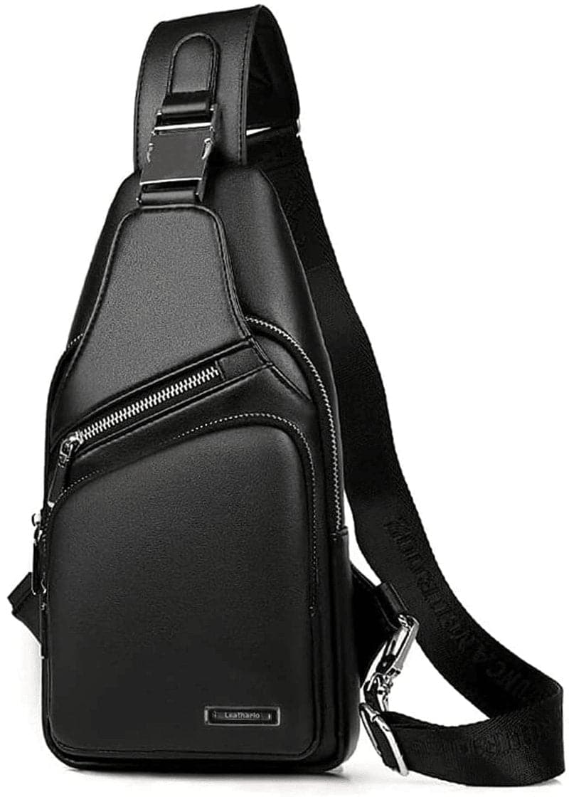 Leathario Leather Sling Bag for Men Chest Crossbody Shoulder Backpack Small Daypack Multipurpose Casual Travel - Premium  from Leathario - Just $40.69! Shop now at Handbags Specialist Headquarter
