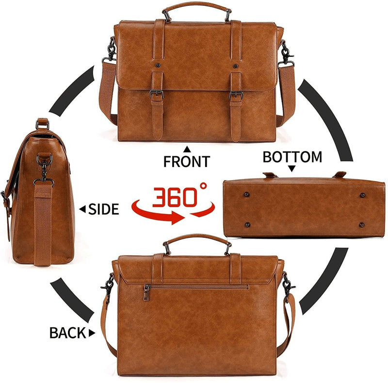 Leather Mens Messenger Bag Vintage 15.6 Inch Waterproof Leather Laptop Briefcase Large Satchel Shoulder Bag Retro Office College Computer Laptop Bag, Brown - Premium  from Lubardy - Just $67.77! Shop now at Handbags Specialist Headquarter