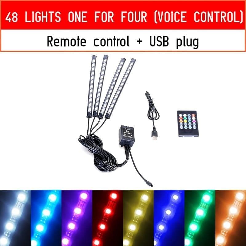 Led Car Foot Ambient Light With USB Cigarette Lighter Backlight Music Control App RGB Auto Interior Decorative Atmosphere Lights - Handbags Specialist Headquarter