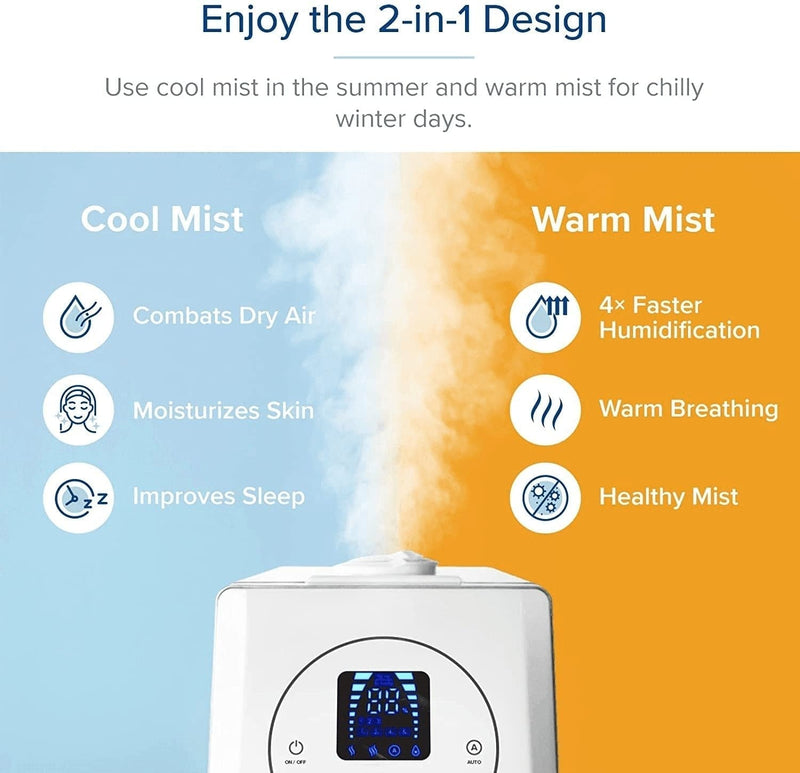 LEVOIT Humidifiers for Bedroom Large Room 6L Warm and Cool Mist for Families Plants with Built-In Humidity Sensor, Essential Oil, Air Vaporizer with Remote Control, Timer Setting, White - Premium  from LEVOIT - Just $150.41! Shop now at Handbags Specialist Headquarter