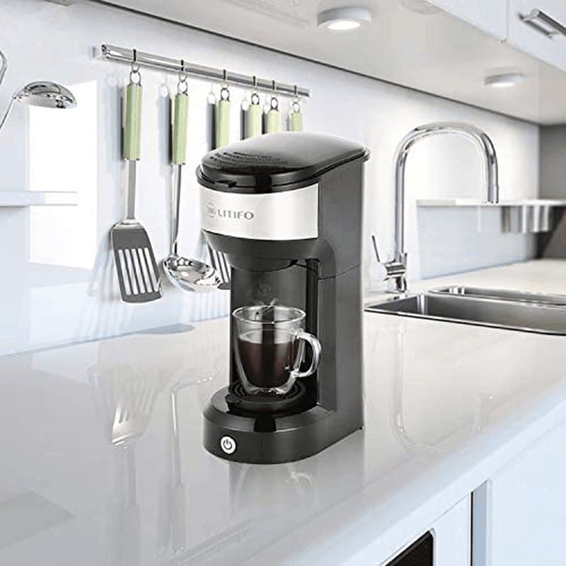 LITIFO Single Serve Coffee Maker for Ground Coffee, Tea & K Cup Pod, 2-In-1 Small Coffee Machine with 6 to 14Oz Reservoir, One-Button Fast Brew, Auto Shut-Off & Self Cleaning Function (Black) - Premium  from LITIFO - Just $67.77! Shop now at Handbags Specialist Headquarter