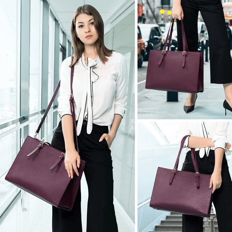 LOVEVOOK Laptop Bag for Women, Fashion Computer Tote Bag Large Capacity Handbag, Leather Shoulder Bag Purse, Professional Business Work Briefcase for Office Lady, 2Pcs, 15.6-Inch, Deep Plum - Premium  from LOVEVOOK - Just $52.92! Shop now at Handbags Specialist Headquarter