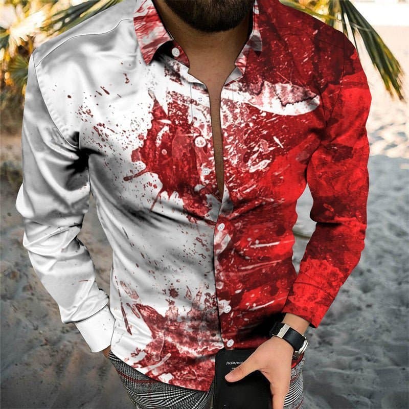 Luxury Fashion Men Shirts Oversized Buttoned Casual Shirt Arc Print Long Sleeve Tops Men's Clothing Hawaii Prom Blouses Cardigan - Handbags Specialist Headquarter
