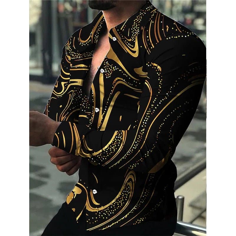 Luxury Fashion Men Shirts Oversized Buttoned Casual Shirt Arc Print Long Sleeve Tops Men's Clothing Hawaii Prom Blouses Cardigan - Premium Men t-shirt from eprolo - Just $27.99! Shop now at Handbags Specialist Headquarter