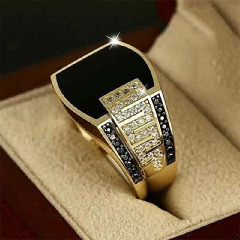 Male Female Antique Black Enamel Ring Vintage Gold Color Big Engagement Ring White Zircon Wedding Rings For Men Women - Handbags Specialist Headquarter