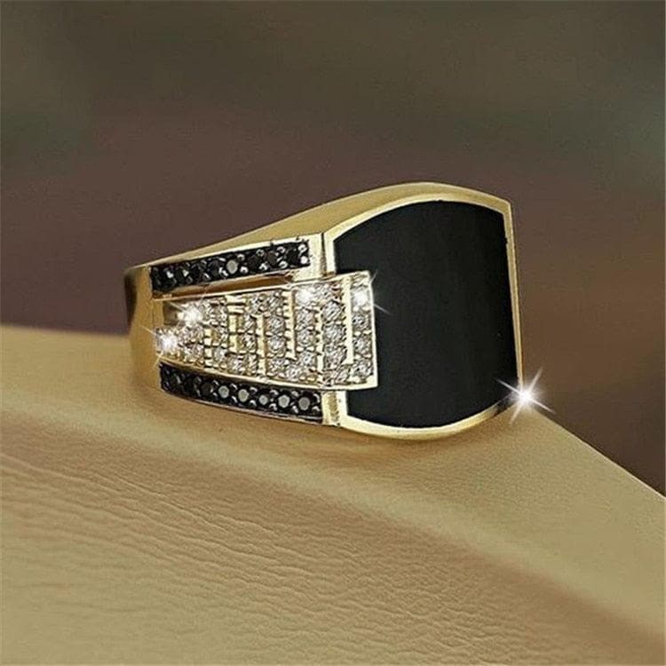 Male Female Antique Black Enamel Ring Vintage Gold Color Big Engagement Ring White Zircon Wedding Rings For Men Women - Handbags Specialist Headquarter