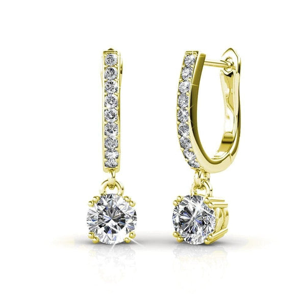 McKenzie 18k White Gold Dangling Earrings with Swarovski Crystals, Solitaire Crystal Dangle Earrings, Best Silver Drop Earrings for Women, Channel Set Drop Horseshoe (Yellow Gold) - Premium EARRINGS from Cate & Chloe - Just $33.99! Shop now at Handbags Specialist Headquarter