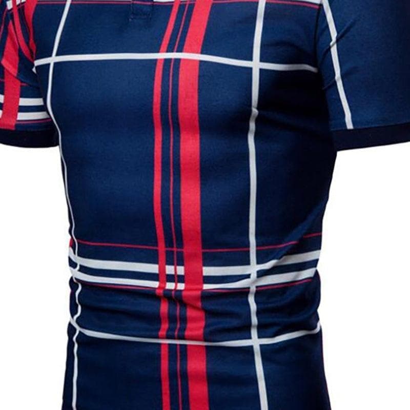 Men Casual Lattice Short Sleeve Different Frinting Grid Polo Shirt - Premium MEN T-SHIRT from eprolo - Just $29.72! Shop now at Handbags Specialist Headquarter