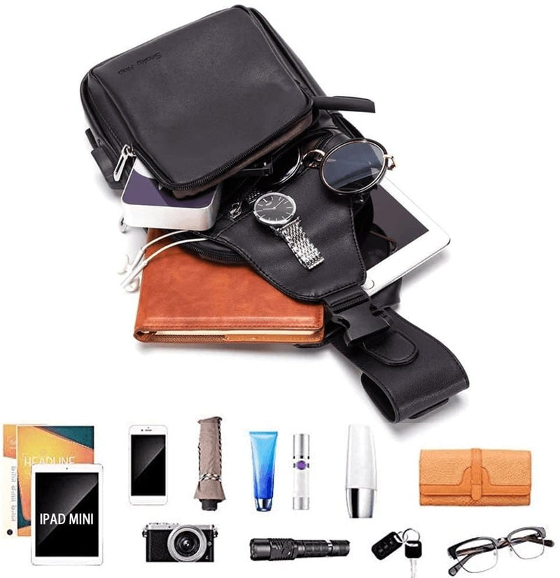 Men Leather Sling Bag Purse Waterproof Crossbody Chest Bag Sling Backpack with USB Charging Port One Shoulder Bag Black - Premium  from Seoky Rop - Just $54.27! Shop now at Handbags Specialist Headquarter