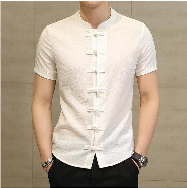 Men Shirt Fashion Chinese style Linen Slim Fit Casual Short Sleeves Shirt Camisa Social Business Dress Shirts - Premium MEN T-SHIRT from eprolo - Just $25.68! Shop now at Handbags Specialist Headquarter