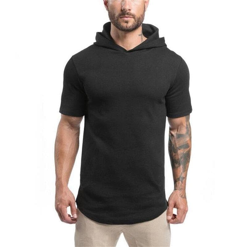 Mens Bodybuilding Hoodies Men Gyms Hooded Short Sleeve Fitness Clothing Muscle T Shirt Slim Solid Cotton Pullover Sweatshirt - Premium MEN T-SHIRT from eprolo - Just $25.00! Shop now at Handbags Specialist Headquarter