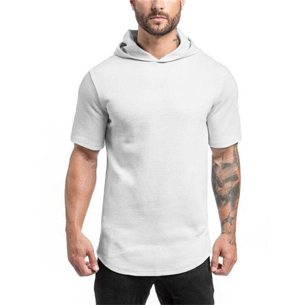 Mens Bodybuilding Hoodies Men Gyms Hooded Short Sleeve Fitness Clothing Muscle T Shirt Slim Solid Cotton Pullover Sweatshirt - Premium MEN T-SHIRT from eprolo - Just $25.00! Shop now at Handbags Specialist Headquarter