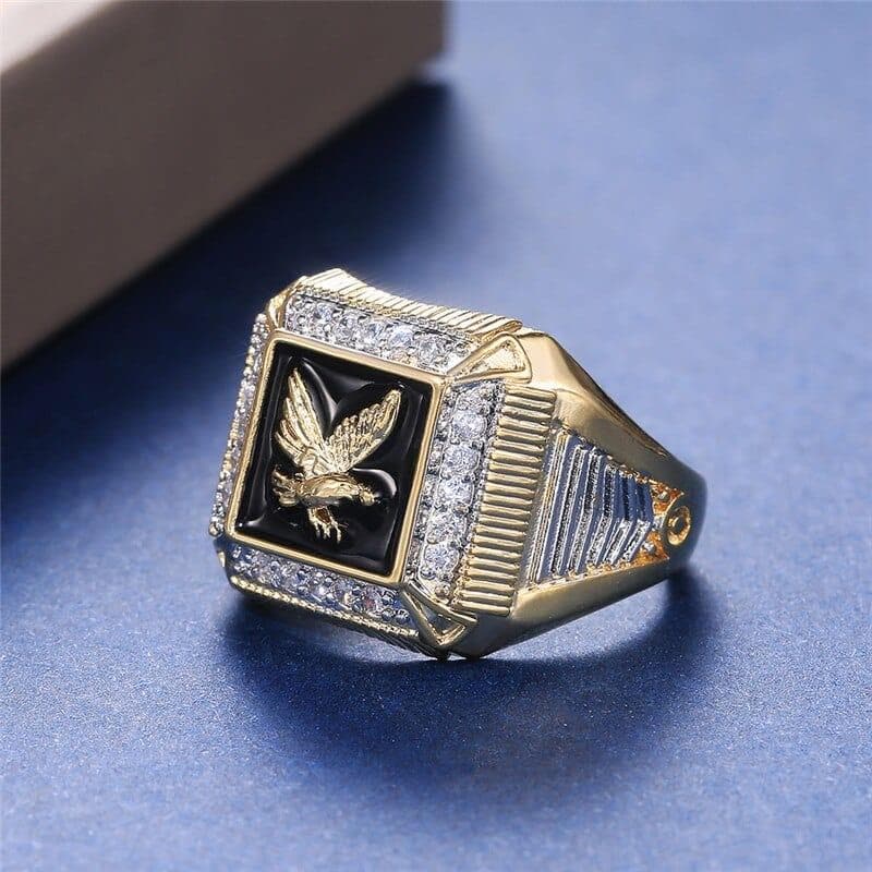 Men's Fashion Eagle Ring Vintage Yellow Gold Filled Square Rhinestone Rings For Male Hip Hop Jewelry Men Engagement Promise Ring - Premium Men Rings from eprolo - Just $36.99! Shop now at Handbags Specialist Headquarter