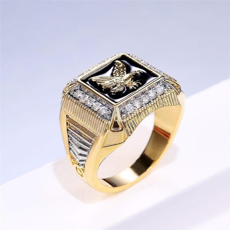 Men's Fashion Eagle Ring Vintage Yellow Gold Filled Square Rhinestone Rings For Male Hip Hop Jewelry Men Engagement Promise Ring - Premium Men Rings from eprolo - Just $36.99! Shop now at Handbags Specialist Headquarter