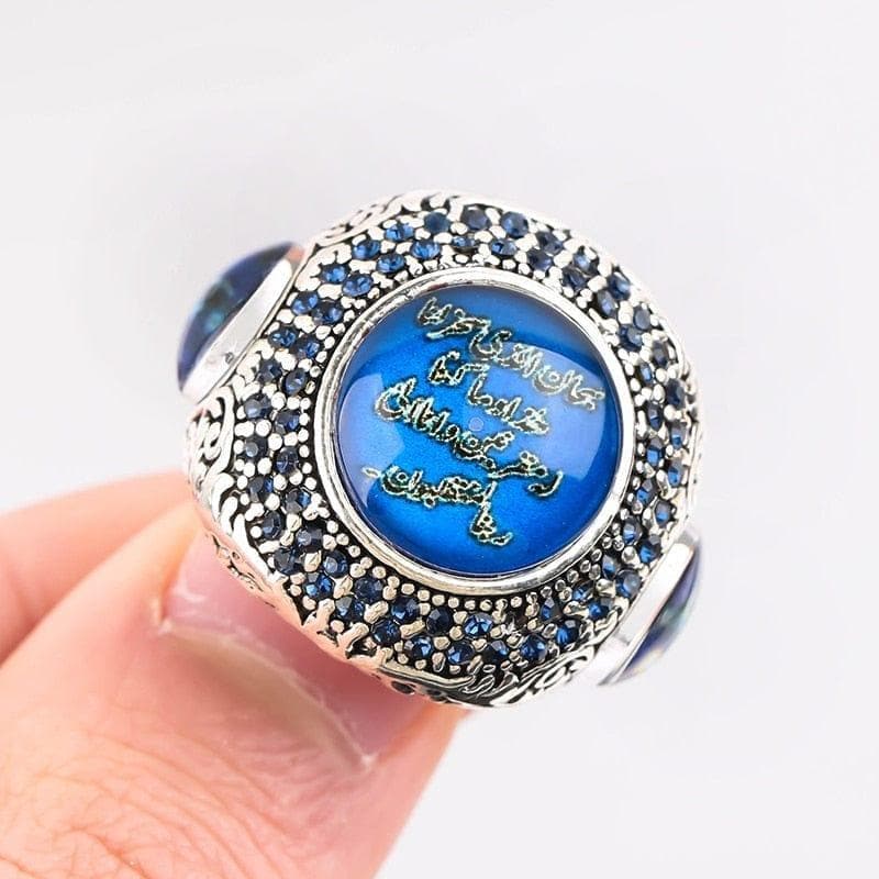 Men's Jewelry Muslim Arabic God Message Finger Ring Luxury Big Round Green Blue Stone Championship Rings Best Quality Z3X808 - Premium Men Rings from eprolo - Just $23.99! Shop now at Handbags Specialist Headquarter