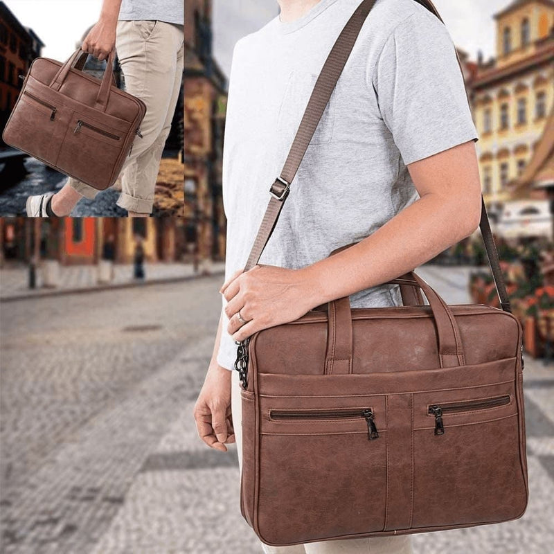 Men'S Leather Messenger Bag, 15.6 Inches Laptop Briefcase Business Satchel Computer Handbag Shoulder Bag（Brown） - Premium  from seyfocnia - Just $67.77! Shop now at Handbags Specialist Headquarter