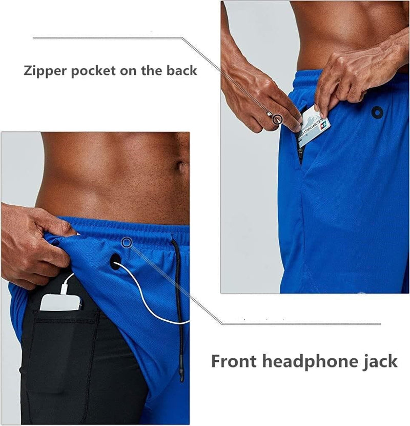 Men's music shorts 2 in 1 running shorts security pockets shorts quick drying sports shorts built-in pockets hip zipper pockets - Premium Men Pants from eprolo - Just $27.78! Shop now at Handbags Specialist Headquarter