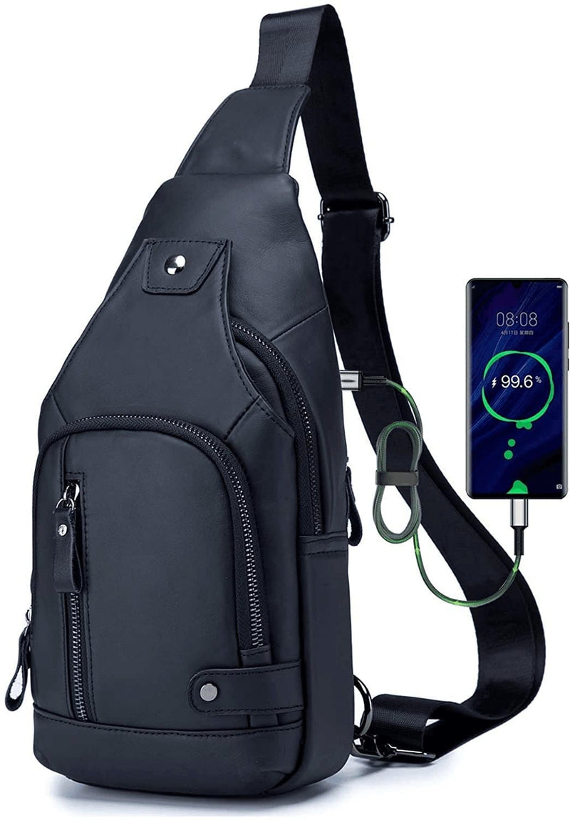Men'S Sling Bag Genuine Leather Chest Shoulder Backpack Cross Body Purse Water Resistant anti Theft - Premium  from WeeDee - Just $67.77! Shop now at Handbags Specialist Headquarter