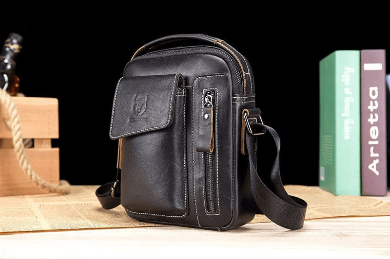 Men'S Small Shoulder Bag, Genuine Leather Bag, Retro Lightweight Cross Body Everyday Satchel Bag for Business Casual Sport Hiking Travel - Premium  from BULLCAPTAIN - Just $50.78! Shop now at Handbags Specialist Headquarter