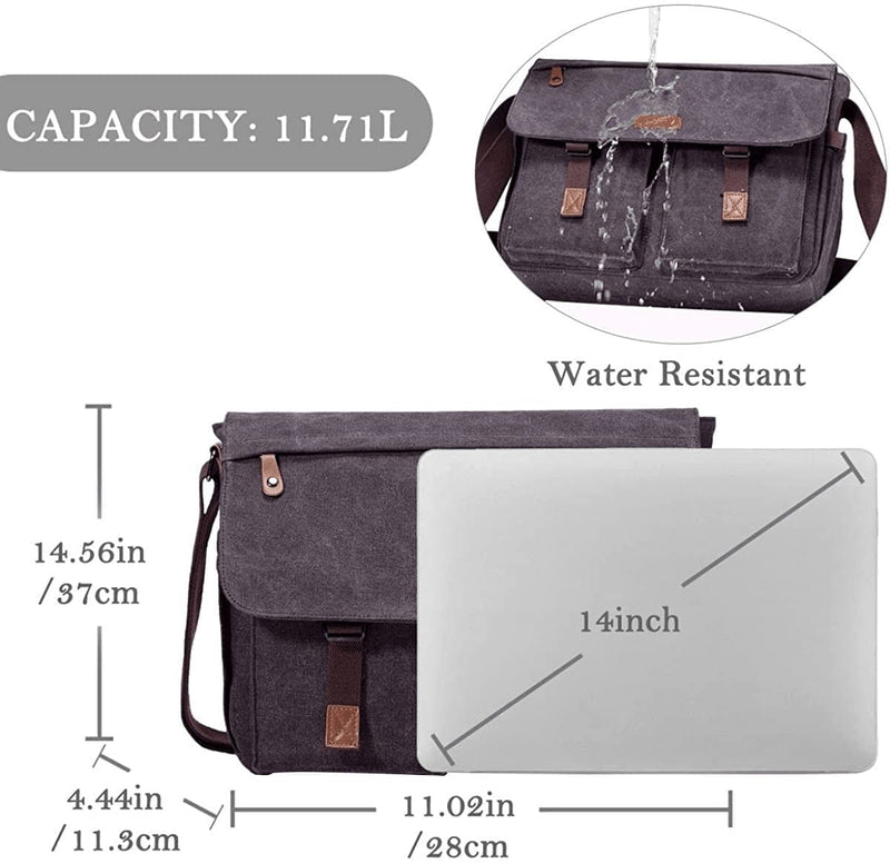 Messenger Bag for Men,Vaschy Vintage Water Resistant Canvas Satchel 14 15.6 17Inch Laptop Briefcase - Premium  from VASCHY - Just $79.58! Shop now at Handbags Specialist Headquarter
