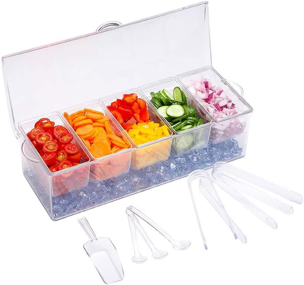 MJM Condiment Server, Condiment Tray, ice Party Serving bar, Chilled Caddy, bar Garnish Holder on ice, Condiment Dispenser, Salad Platter, Compartment Condiment Tray with lid - Premium BAR ACCESSORIES from Visit the VWMYQ Store - Just $43.99! Shop now at Handbags Specialist Headquarter