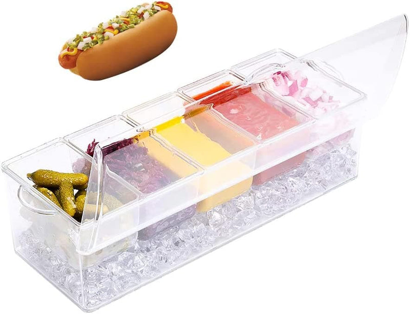 MJM Condiment Server, Condiment Tray, ice Party Serving bar, Chilled Caddy, bar Garnish Holder on ice, Condiment Dispenser, Salad Platter, Compartment Condiment Tray with lid - Premium BAR ACCESSORIES from Visit the VWMYQ Store - Just $43.99! Shop now at Handbags Specialist Headquarter