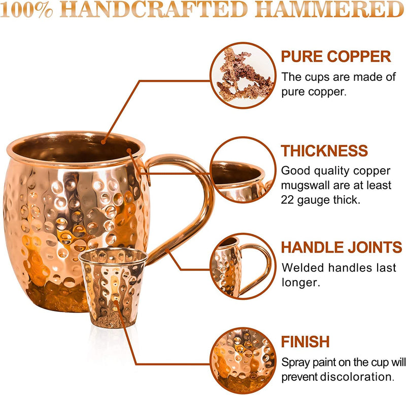 Moscow Mule Copper Mugs - Set of 4-100% HANDCRAFTED Solid Copper Mugs, Gift set with 4 Copper Straws, 1 Stirring Spoon, 1 Copper Shot Glass, 1 Straw Cleaning Brush. - Premium BAR ACCESSORIES from Brand: Airbin - Just $39.99! Shop now at Handbags Specialist Headquarter