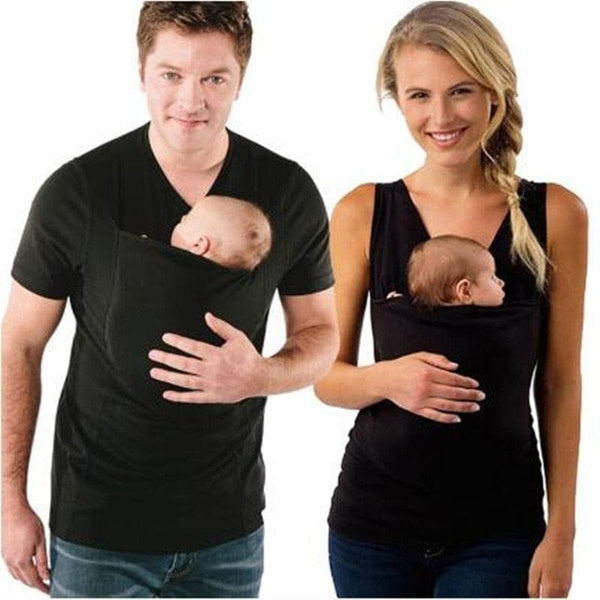 Multifunction Shirts Plus Size Baby Carrier Clothing Kangaroo T-Shirt For Father Mother With Baby Short-sleeve Big Pocket Tops - Premium MEN T-SHIRT from eprolo - Just $20.92! Shop now at Handbags Specialist Headquarter