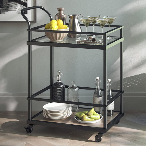 Nathan James Carter Rolling Bar and Serving Cart 2-Tiered Glass and Metal, Black/Brown - Premium 16354791 from Amazon US - Just $165.0! Shop now at Handbags Specialist Headquarter
