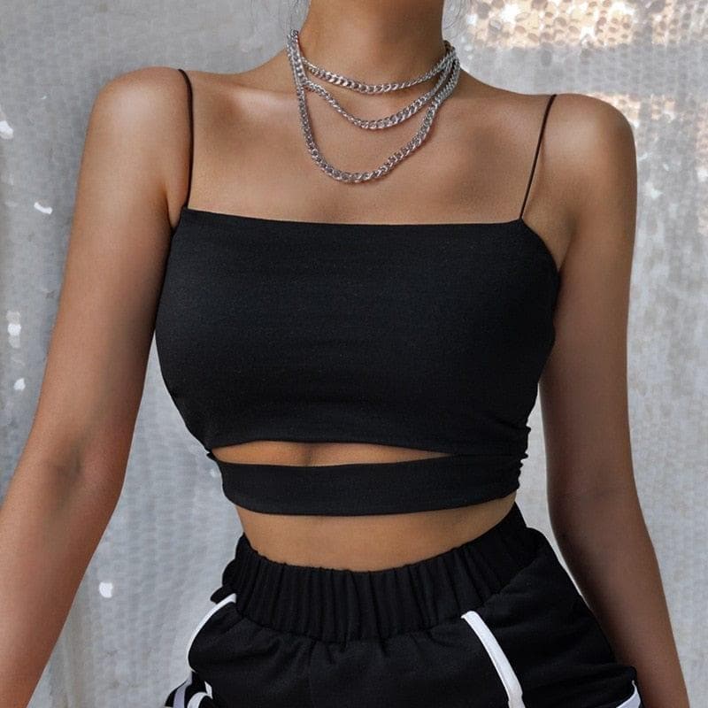 New Fashion Hot Sexy Women Summer Sexy Casual Sleeveless Cut-Out Short Tee Shirt Crop Top Vest Strap Tank Top Blouse - Premium Women's T Shirt from eprolo - Just $14.56! Shop now at Handbags Specialist Headquarter