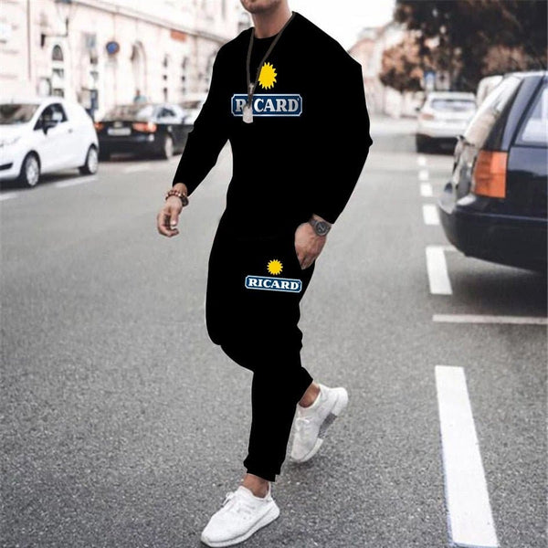 New Men's Sportswear Suit Solid Color France Ricard 3D Printing Tshirt 2-piece Set Jogging Pants Suit Men Streetswear Tracksuit - Premium T-shirt from Happy Yasuo Men Clothing Store - Just $36.99! Shop now at Handbags Specialist Headquarter