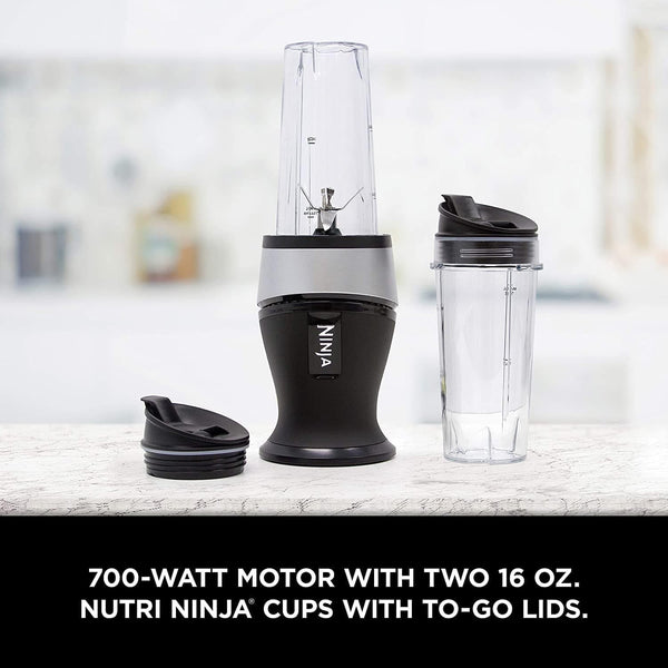 Ninja QB3001SS Fit Compact Personal Blender, Pulse Technology, 700-Watts, for Smoothies, Frozen Blending, Ice Crushing, Nutrient Extraction*,Food Prep & More, (2) 16-oz. To-Go Cups & Spout Lids, Black - Handbags Specialist Headquarter