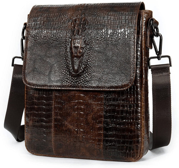 NIUCUNZH Leather Flap Messenger Bag for Men Small Crossbody Shoulder Bag,Novelty Crocodile Embossed Coffee - Premium  from NIUCUNZH - Just $67.77! Shop now at Handbags Specialist Headquarter