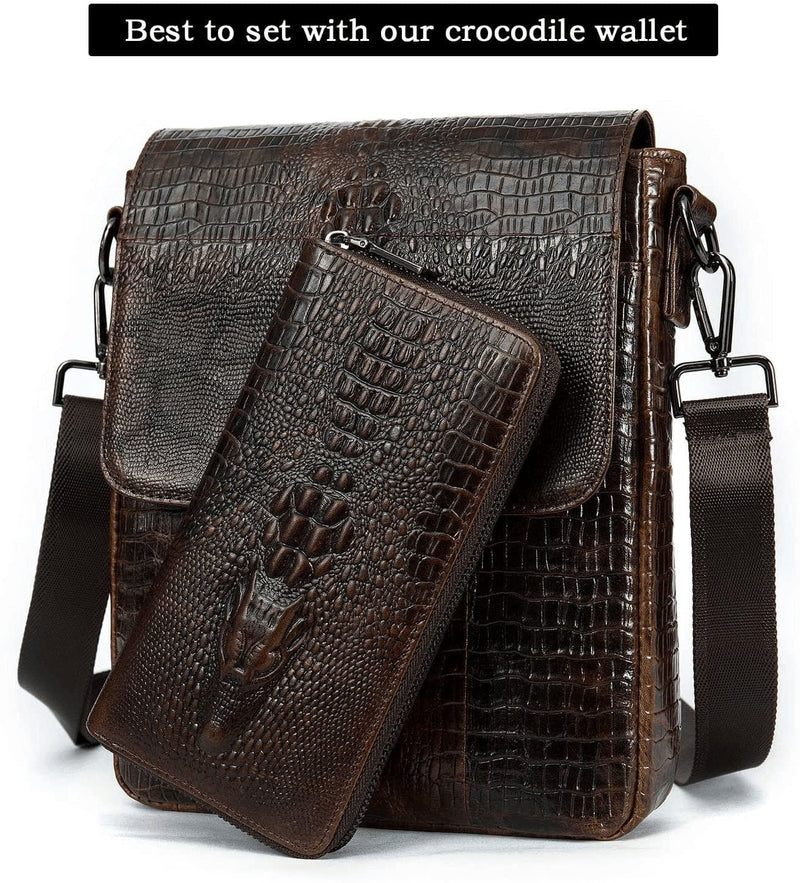 NIUCUNZH Leather Flap Messenger Bag for Men Small Crossbody Shoulder Bag,Novelty Crocodile Embossed Coffee - Premium  from NIUCUNZH - Just $67.77! Shop now at Handbags Specialist Headquarter