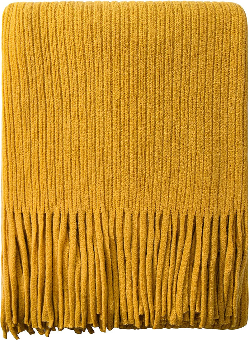 NTBAY Acrylic Knitted Throw Blanket, Lightweight and Soft Cozy Decorative Woven Blanket with Tassels for Travel, Couch, Bed, Sofa, 51x67 Inches, Mustard Yellow Wave - Premium BLANKETS AND BEDDING from Visit the NTBAY Store - Just $31.99! Shop now at Handbags Specialist Headquarter