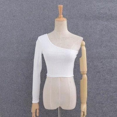 Off Shoulder Sexy Female Knitted Crop Top Women White Black Tops Streetwear Elastic Short T shirt Knitting Cropped Camis Tees - Premium Women's T Shirt from eprolo - Just $18.22! Shop now at Handbags Specialist Headquarter