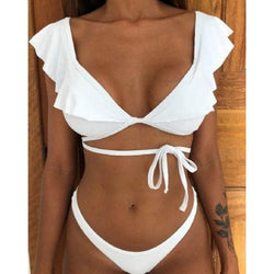 Off The Shoulder Print Ruffled Bikini Mujer 2018 New Sexy Swimwear Women Swimsuit Brazilian Bikini Set Thong Biquinis - Premium Women swimsuit from eprolo - Just $22.18! Shop now at Handbags Specialist Headquarter