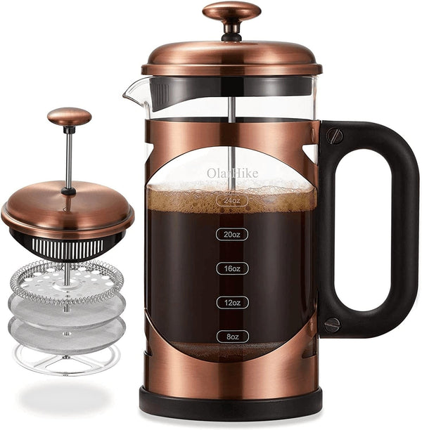 Olarhike French Press Coffee Maker, 304 Stainless Steel Coffee Press, Cold Brew Heat Resistant Thickened Borosilicate Coffee Pot , 34 Ounce, Bronze - Premium  from OlarHike - Just $245.99! Shop now at Handbags Specialist Headquarter