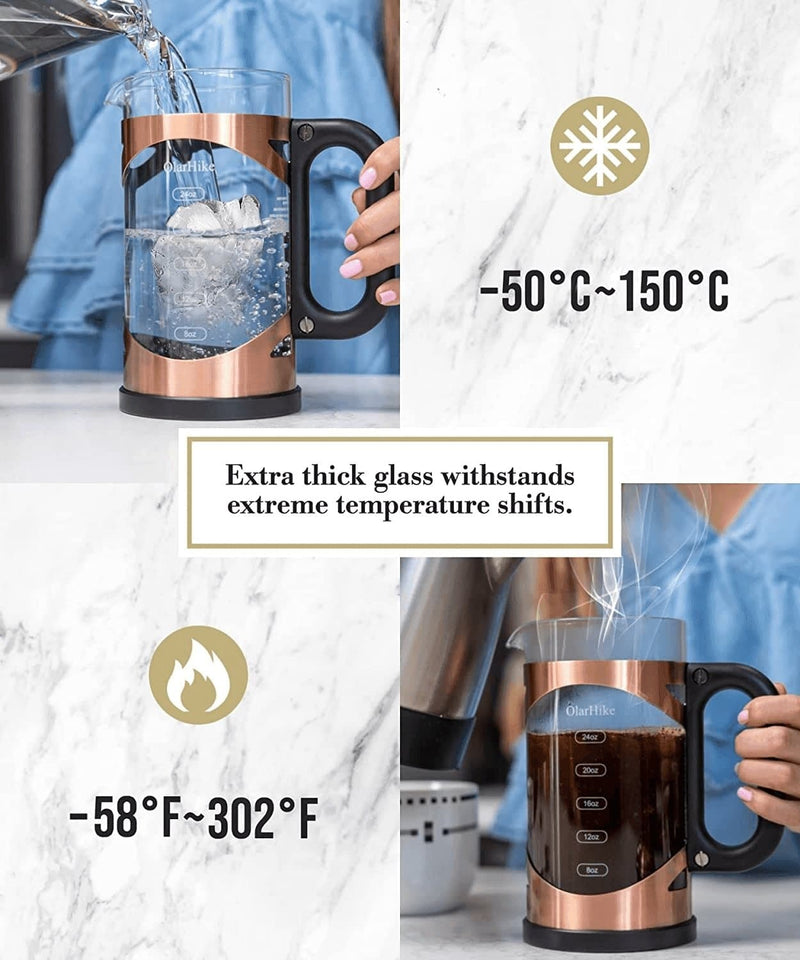 Olarhike French Press Coffee Maker, 304 Stainless Steel Coffee Press, Cold Brew Heat Resistant Thickened Borosilicate Coffee Pot , 34 Ounce, Bronze - Premium  from OlarHike - Just $245.99! Shop now at Handbags Specialist Headquarter